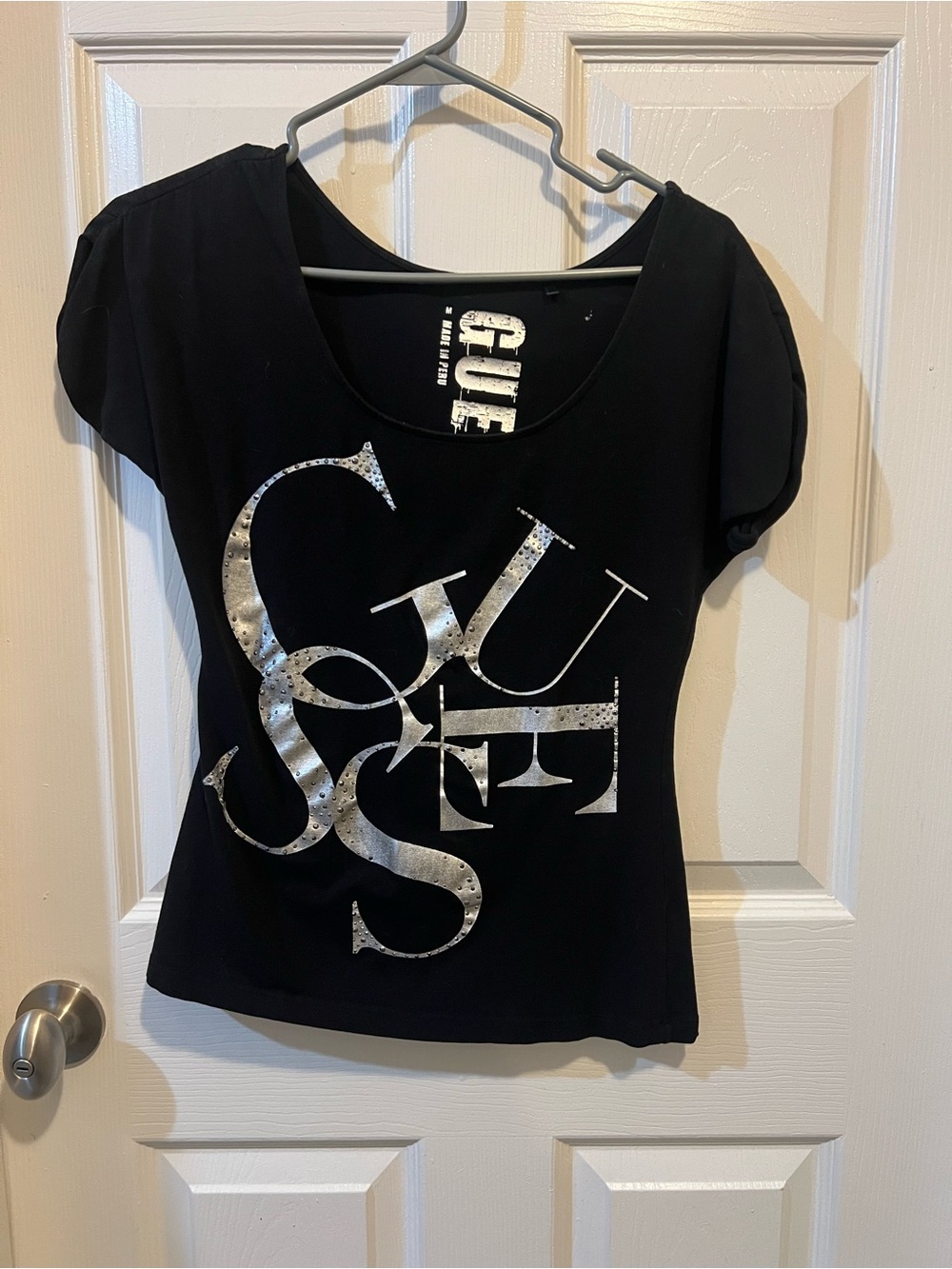 Guess Black Short Sleeve Tee with Silver Logo